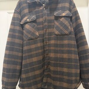 Men's Checkered Shirt Jacket - Black and Brown